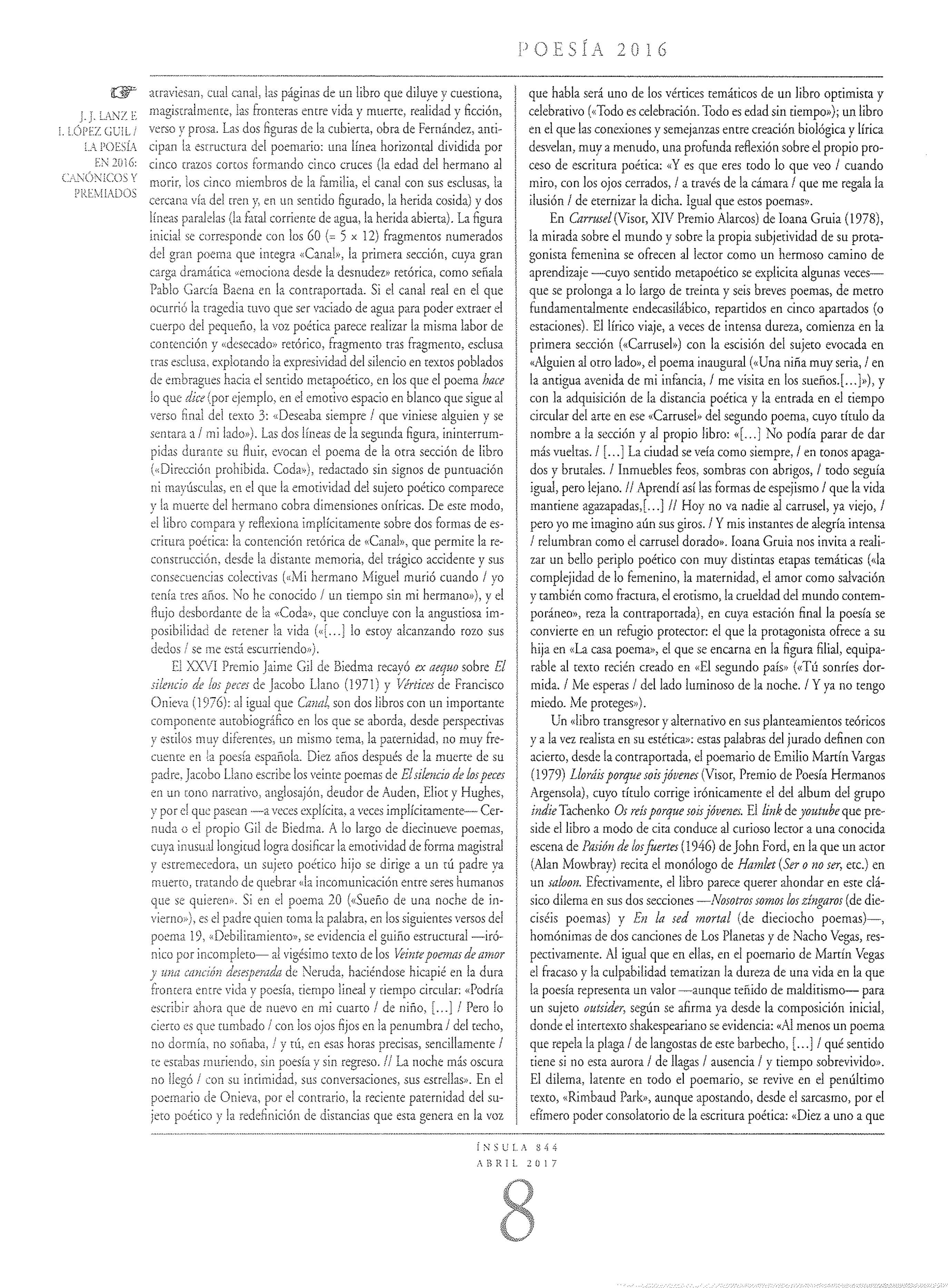 Juan José Lanz e Itziar López Gull sobre Carrusel en la revista Ínsula